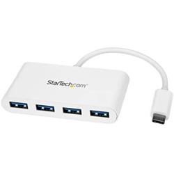 StarTech.com 4 Port USB C Hub with 4x USB-A Ports (USB 3.0 SuperSpeed 5Gbps) - USB Bus Powered - Portable/Laptop USB-C to USB-A Adapter Hub - USB 3.1 Gen 1/USB 3.2 Gen 1 Type-C Hub - White (HB30C4ABW)