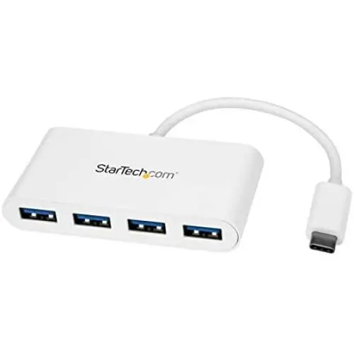 StarTech.com 4 Port USB C Hub with 4x USB-A Ports (USB 3.0 SuperSpeed 5Gbps) - USB Bus Powered - Portable/Laptop USB-C to USB-A Adapter Hub - USB 3.1 Gen 1/USB 3.2 Gen 1 Type-C Hub - White (HB30C4ABW)