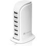 USB Tower Power Adapter 6-Port Smart IC Tech Charging Station with Quick Charge 2.1 for Phone, Tablets, and More (White)