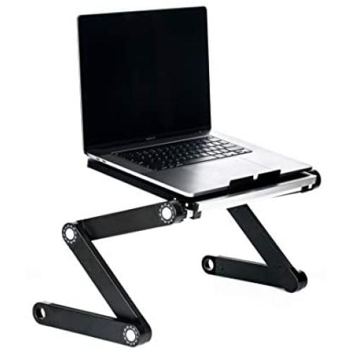 Laptop Stand Folding Laptop Tables for Beds and Sofas Fully Adjustable Height and Angle ,Aluminum Standing Desk with USB Fans for Work from Home or Travel (Black1)