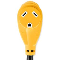 Camco (55165) Heavy Duty RV Dogbone Electrical Adapter with Innovative 180 Degree Bend Design and Easy PowerGrip Handle - 15 Amp Male to 30 Amp Female, 12''