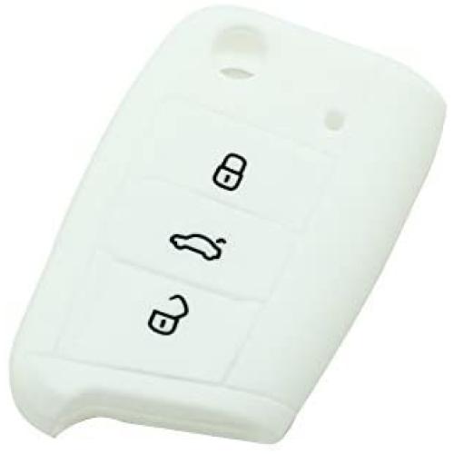 SEGADEN Silicone Cover Protector Case Skin Jacket Compatible with VOLKSWAGEN 3 Button Flip Remote Key Fob CV9803 White