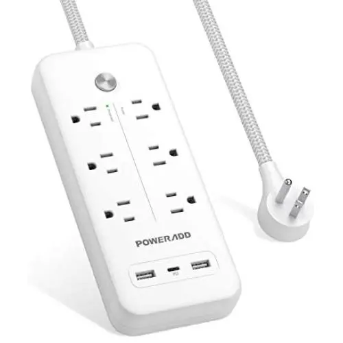 USB C Power Strip Surge Protector, POWERADD 30W USB C Power Delivery, 2 USB A & 6 AC Outlets, 5ft Braided Extension Cord, Flat Plug for MacBook Pro, iPad Pro, iPhone and Galaxy USB C Power Strip Surge Protector, POWERADD 30W USB C Power Delivery, 2 USB A & 6 AC Outlets, 5ft Braided Extension Cord, Flat Plug for MacBook Pro, iPad Pro, iPhone and Galaxy