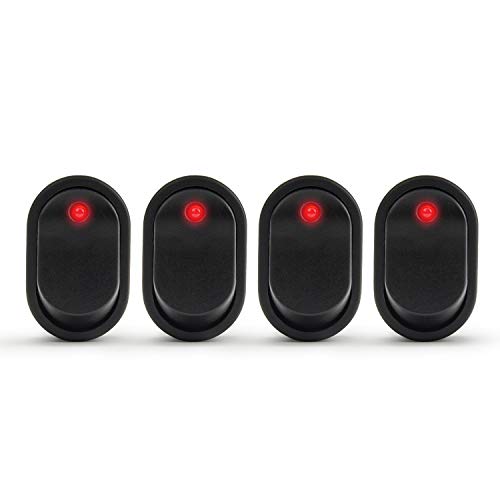 APIELE Rocker Toggle Switch Boat Waterproof DC 12V 30A ON-Off with Dot Light SPST 3 Pins 2 Position 4Pcs ASW-20D (Red)