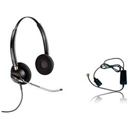 Plantronics HW520v Headset Bundle Mono Noise-Canceling and Inteli Cord, Compatible with Yealink, Polycom, Mitel, Cisco, Nortel, Shoretel Phones (HW520v Stereo Headset Bundle)