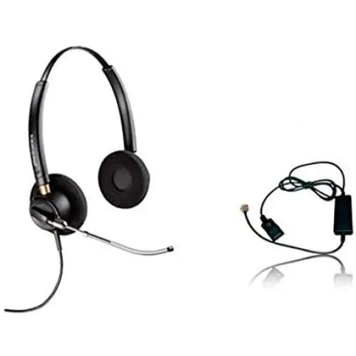 Plantronics HW520v Headset Bundle Mono Noise-Canceling and Inteli Cord, Compatible with Yealink, Polycom, Mitel, Cisco, Nortel, Shoretel Phones (HW520v Stereo Headset Bundle)