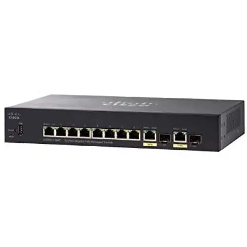 Cisco SG350-10MP Managed Switch with 10 Gigabit Ethernet (GbE) Ports with 8 Gigabit Ethernet RJ45 Ports and 2 Gigabit Ethernet Combo SFP plus 124W PoE, Limited Lifetime Protection (SG350-10MP-K9-NA)