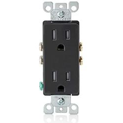 Leviton T5325-E 15 Amp 125 Volt, Tamper Resistant, Decora Duplex Receptacle, Straight Blade, Grounding, Black