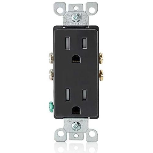 Leviton T5325-E 15 Amp 125 Volt, Tamper Resistant, Decora Duplex Receptacle, Straight Blade, Grounding, Black
