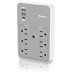 Huntkey USB-C Surge Protector, 6 AC Outlets Wall Tap Multi Plug Outlet Extender with 3 USB Charging Ports,SMD607C