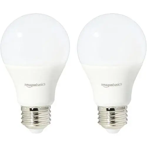 Amazon Basics 60 Watt Equivalent, Soft White, Non-Dimmable, 15,000 Hour Lifetime, A19 LED Light Bulb | 2-Pack