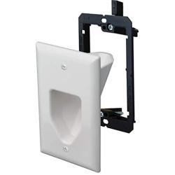 DATA COMM Electronics 45-6001-WH-S 1-Gang Recessed Low Voltage Cable Plate with Bracket - White