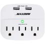 Maximm Compact Portable Travel Power Strip, USB Surge Protector, 490 Joules, 3 AC Outlets + 2 USB Charging Ports, 5V/2.4A Total, 15A 1875W Max - ETL Listed