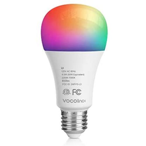 VOCOlinc Wi-Fi LED Light Bulb Works with Apple HomeKit Siri A21 9.5W(60W) Smart Multicolor RGBW App-dimmable Compatible with Alexa Google Assistant No Hub Required 2.4GHz SmartGlow (1 Pack)