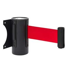 DuraSteel Crowd Control Wall Barrier - Wall Mount 96” Red Retractable Belt w/Black Finish Body - Safe Braking System and Locking Button - Used in Retail Stores, Airports, Banks, Restaurants, Hotels