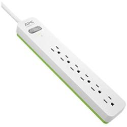 Surge Protector Power Strip, APC PE66W, 1080 Joule, Flat Plug, 6 Outlet Power Cord Strip White/Green
