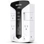 BESTEK 7-Outlet Wall Tap Surge Protector Power Strip with Swivel Outlets, 3 USB Charging Ports, 900 Joule Surge Suppression, Top Phone Holder