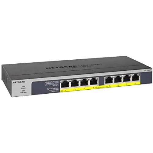 NETGEAR 8-Port Gigabit Ethernet Unmanaged PoE Switch (GS108PP) - with 8 x PoE+ @ 123W Upgradeable, Desktop/Rackmount, and ProSAFE Limited Lifetime Protection