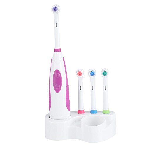 Electric Toothbrush Battery Power Round Brush Head Travel Electronic Whitening Cleaning Tooth Oral Care 3 Replacement Heads(Purple)