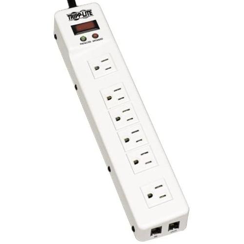 Tripp Lite 6 Right Angle Outlet Surge Protector Power Strip, 15ft Long Cord, Tel/Modem Protection, Metal, RJ11, 75,000 Insurance (TLM626TEL15)