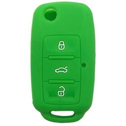 Key Fob Cover Case Jacket Silicone Keyless Remote Protector Skin Holder Fit for VW Volkswagen Jetta Passat Golf Beetle Rabbit GTI CC EOS (Green)