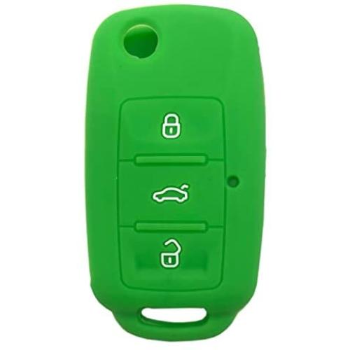 Key Fob Cover Case Jacket Silicone Keyless Remote Protector Skin Holder Fit for VW Volkswagen Jetta Passat Golf Beetle Rabbit GTI CC EOS (Green)