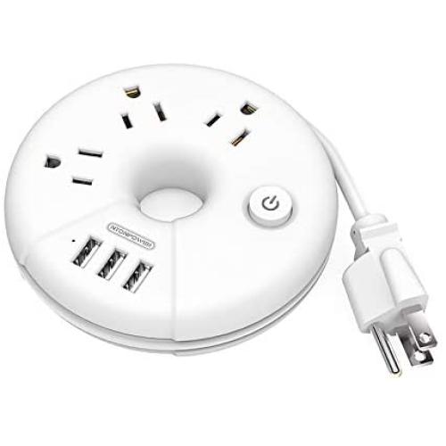 Travel Power Strip, NTONPOWER 3 Outlets 3 USB Portable Desktop Charging Station Short Extension Cord 15 inch for Office, Home, Hotels, Cruise Ship, Nightstand - White