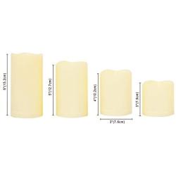 4 Graduated Heights Waterproof Outdoor Battery Operated Flameless LED Pillar Candles with Timer Flickering Plastic Resin Electric Night Lights Lantern Patio Garden Home Decor Party Wedding Decorations