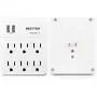 [2 Pack] BESTTEN 6-Outlet Wall Mount Surge Protector, 2.4A Dual USB Charging Ports, 15A/125V/1875W