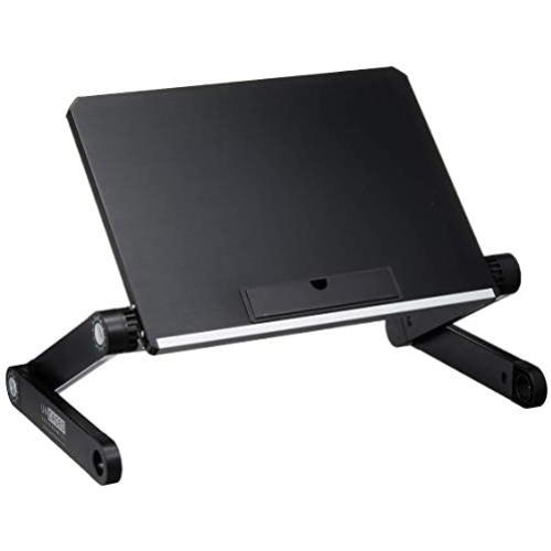 Uncaged Ergonomics WorkEZ LIGHT Ergonomic Portable Lightweight Folding Aluminum Laptop Cooling Stand & Lap Desk Tray for Bed Couch. Adjustable height angle tilt notebook computer macbook desktop riser table-top holder, black (WELb)