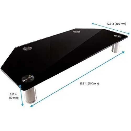 Monoprice Corner Multimedia Desktop Stand, Black Glass 23.6'' x 10.2'' - Stand & Riser, Laptop Stand, Desktop TV Stand w/Height Adjustable Legs - Workstream Collection (116358)
