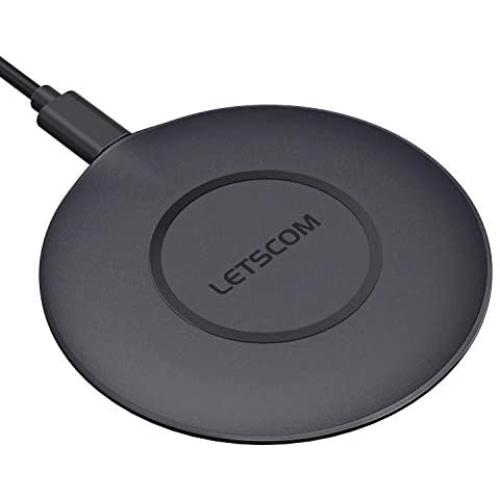 LETSCOM Ultra Slim Wireless Charger, Qi-Certified 15W Max Fast Wireless Charging Pad, Compatible with iPhone 12/11/11 Pro/XS Max/XR/XS/X/8/8+, Galaxy Note 10/Note 10+/S10/S10+/S10E (No AC Adapter)