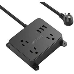 Power Strip with USB, TROND Wall Mountable Outlet Extender with 3 Widely Spaced Outlets and 3 USB Ports, Flat Plug, 4.5ft Extension Cord, for Home Office Nightstand, Black