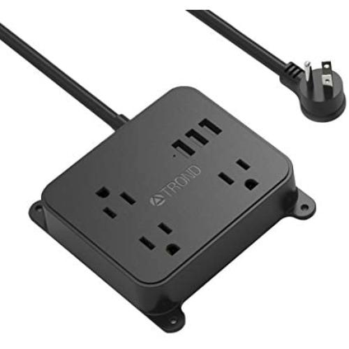 Power Strip with USB, TROND Wall Mountable Outlet Extender with 3 Widely Spaced Outlets and 3 USB Ports, Flat Plug, 4.5ft Extension Cord, for Home Office Nightstand, Black