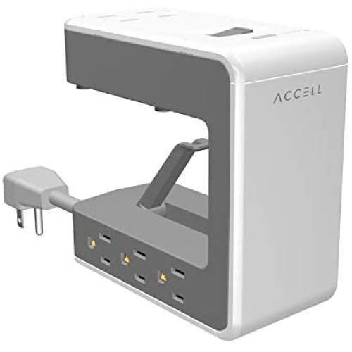 Accell Power U - Clamping Surge Protector with 6 AC outlets and 4 USB-A Charging Ports, UL Certified, White