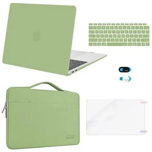 MOSISO MacBook Air 13 inch Case 2020 2019 2018 Release A2337 M1 A2179 A1932,Plastic Hard Case&Bag&Keyboard Skin&Webcam Cover&Screen Protector Compatible with MacBook Air 13 inch Retina, Avocado Green