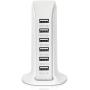 USB Tower Power Adapter 6-Port Smart IC Tech Charging Station with Quick Charge 2.1 for Phone, Tablets, and More (White)