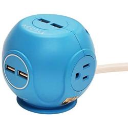 Accell Power Cutie - Compact Surge Protector with 3 Tamper Resistant 540J Surge Protected AC outlets and 4 USB-A Charging Ports, 6ft Cord, Blue
