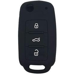 LemSa 2Pcs 3 Buttons Silicone Flip Key Fob Cover Case Protector Holder for VW Volkswagen Jetta GTI Passat Golf Tiguan Touareg Beetle, Black