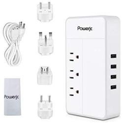 Travel Adapter Power Voltage Converter Step Down 220V to 110V 1875W with 4 Smart USB Charging for Hairdryer ETL Powerjc