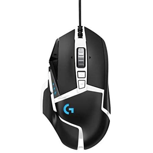 Logitech G502 Hero High Performance Gaming Mouse Special Edition, Hero 16K Sensor, 16 000 DPI, RGB, Adjustable Weights, 11 Programmable Buttons, On-Board Memory, PC/Mac - Black/White