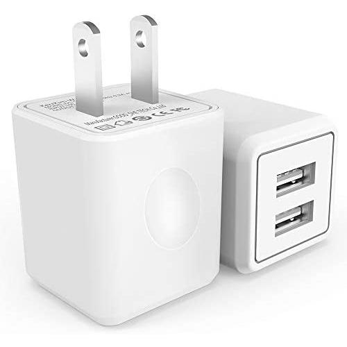 Wall Charger, 2.1A 12W Dual Port Portable Universal USB Wall Charger for Apple iPhone,iPad, Samsung Galaxy, HTC Nexus Moto BlackBerry, Bluetooth Speaker Headset & Power Bank, White (2-Pack)
