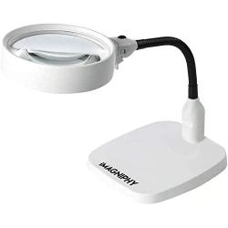 iMagniphy 8X Lighted Desktop Magnifier - Extra Large 5.5 Inch Lens & Sturdy Stand - Hands Free Adjustable Design with 6 Bright LEDs - Illuminated Tabletop Magnifying Glass Lamp with Light for Reading