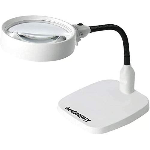 iMagniphy 8X Lighted Desktop Magnifier - Extra Large 5.5 Inch Lens & Sturdy Stand - Hands Free Adjustable Design with 6 Bright LEDs - Illuminated Tabletop Magnifying Glass Lamp with Light for Reading