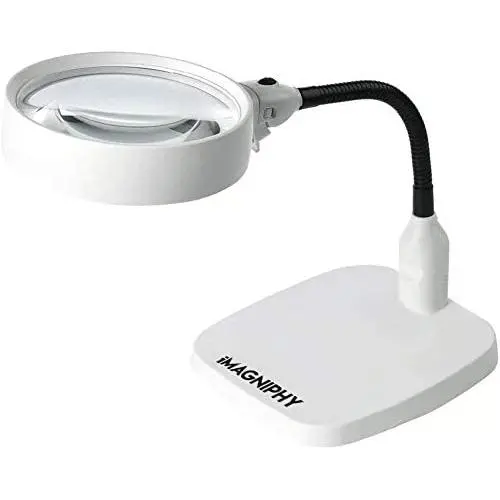 iMagniphy 8X Lighted Desktop Magnifier - Extra Large 5.5 Inch Lens & Sturdy Stand - Hands Free Adjustable Design with 6 Bright LEDs - Illuminated Tabletop Magnifying Glass Lamp with Light for Reading