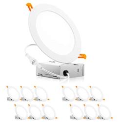 PARMIDA (12 Pack) 6 Inch 12W LED Recessed Ceiling Light with Junction Box, Dimmable Ultra-Thin Low Profile Wafer Can-Killer Panel Downlight, 900LM, IC Rated, ENERGY STAR & ETL-LISTED– 4000K Cool White