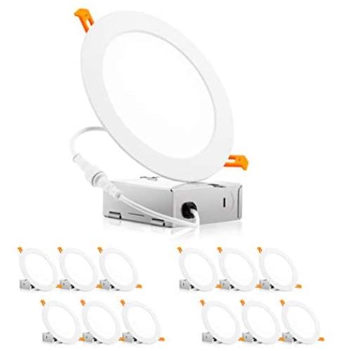 PARMIDA (12 Pack) 6 Inch 12W LED Recessed Ceiling Light with Junction Box, Dimmable Ultra-Thin Low Profile Wafer Can-Killer Panel Downlight, 900LM, IC Rated, ENERGY STAR & ETL-LISTED– 4000K Cool White