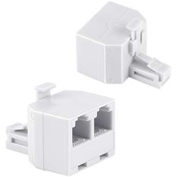 Uvital RJ11 Duplex Wall Jack Adapter Dual Phone Line Splitter Wall Jack Plug 1 to 2 Modular Converter Adapter for Office Home ADSL DSL Fax Model Cordless Phone System, White(2 Packs)