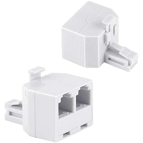 Uvital RJ11 Duplex Wall Jack Adapter Dual Phone Line Splitter Wall Jack Plug 1 to 2 Modular Converter Adapter for Office Home ADSL DSL Fax Model Cordless Phone System, White(2 Packs)
