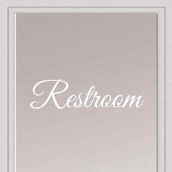 Rockmount Electronics - Restroom - UV Resistant, Waterproof, Durable - Peel & Stick Wall Door Decor Decal Sticker Quote Vinyl Mural Art Script Vinyl Lettering - 9.5'' x 2.5'', White
